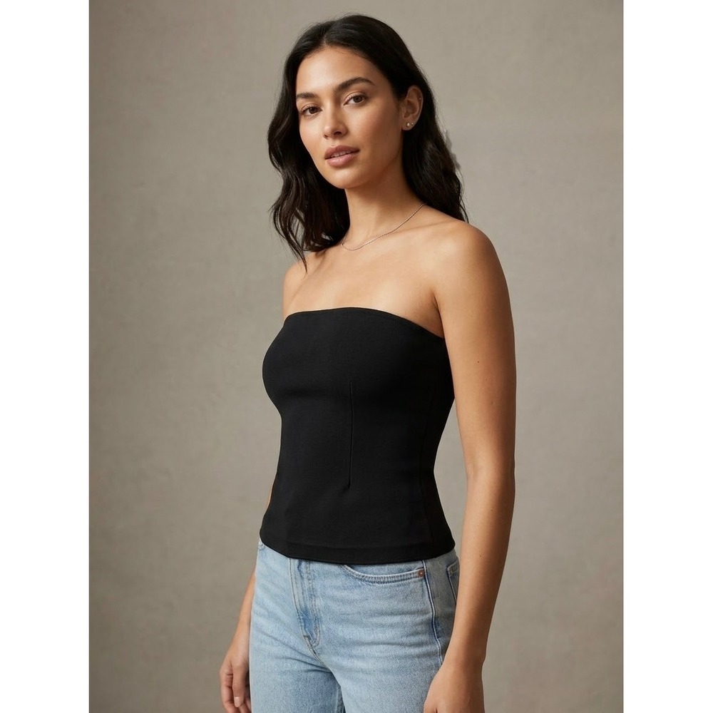 Everlane Black Organic Cotton Blend Strapless Tube Top Side Zip Size M